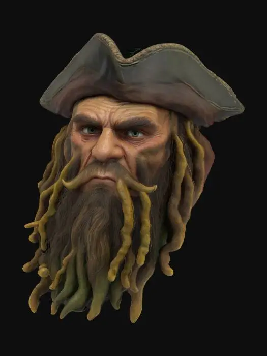 3D model for photogrammetry portrait of Davy Jones from the movie Pirates of the Caribbean. Realistic and highly detailed texture, Digital art, 4k, Fine details, Clean lines, Vivid colors, Photorealism, high-resolution textures, detailed face, PBR textures included, photorealism, detailed eyes, realistic shadows and soft lighting. High-quality 3D.  Clean UVs, watertight mesh, optimized for close-up rendering with soft cinematic light falloff. , #ocean#