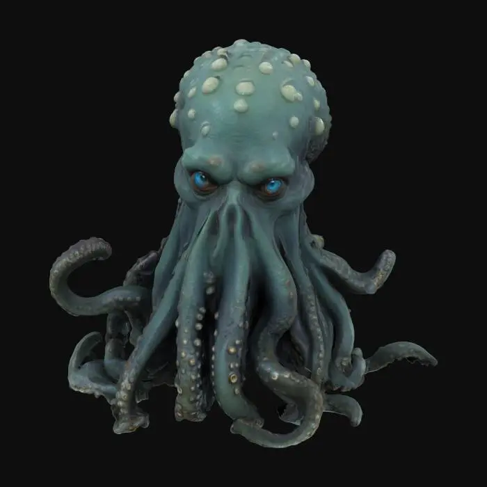 3D model for Generate a hyper-realistic, high-resolution 3D head scan of a humanoid sea-creature pirate inspired by deep-sea fauna.
The face should feature textured octopus-like tentacles instead of a beard, barnacle-covered skin, coral-like growths, and translucent membrane details. Eyes should be vivid, deep-sea blue with complex reflections. Use PBR materials for wet-look skin, realistic subsurface scattering, and fine micro-details on the epidermis (pores, algae patterns, scars).
Lighting should be cinematic soft light from 45°, with realistic shadows and ambient occlusion for photogrammetry-quality accuracy.
clean topology, 4K textures, photogrammetry, photorealism, ultra-detailed face, PBR textures, marine creature pirate, digital sculpt, high-quality 3D head model.  #ocean#