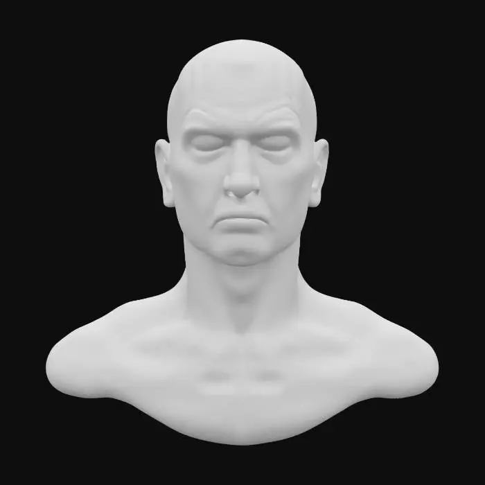 3D model for Ultra-realistic bust 3D man. 8K PBR textures, visible fabric grain, natural skin pores, lighting optimized for cinematic close-up rendering. close eyes. game ready. photogrammetry