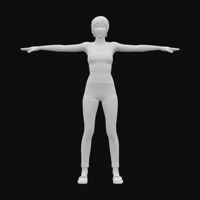 3D model for une maman latine en T-Pose, photogrammetrie texture, super detailllé, cheveux court, pas d'ombre sur la peau, pas d'ombre sur le visage, yeux fermé