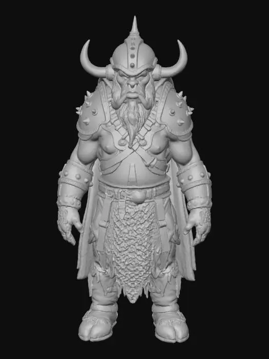 3D model for Create a powerful Ork Warrior with long tusks and warpaint on his face in the style of World of Warcraft wearing spiked pauldrons and leather armor and a ragged breechcloth, Game Asset, Unreal Engine ready.