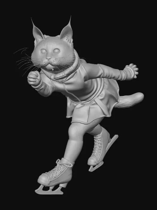 3D model for Create a cat who is doing ice skating. Refer to Alysa Liu, the new Olympic winner.