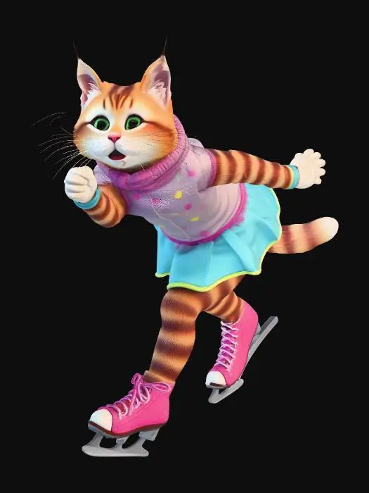 3D model for Create a cat who is doing ice skating. Refer to Alysa Liu, the new Olympic winner.