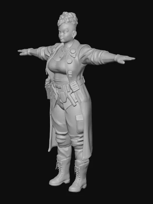 3D model for T pose, remove weapon. Seperate hair as its own mesh