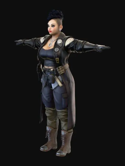 3D model for T pose, remove weapon. Seperate hair as its own mesh