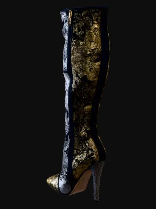 3D model for Gold-Silver Brocade Knee-High Boot