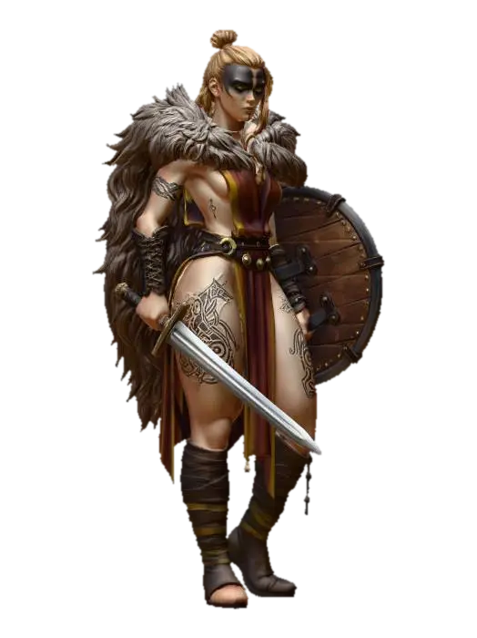Warpainted Shield Maiden - Combat-3D-modell, genererad av AI