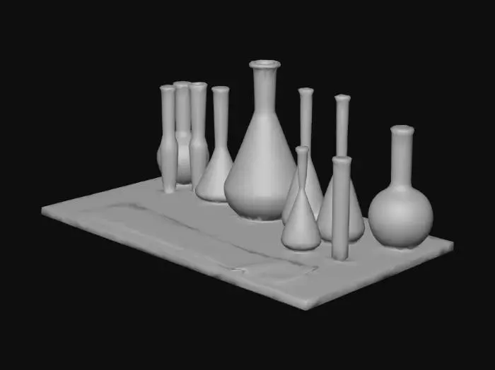 3D model for Glass beakers, flasks, test tubes (some steaming)
