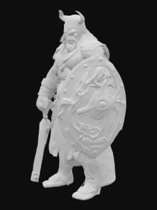 3D model for genera un orco con un occhio molto alto verde vestito e armato di spada e scudo 
