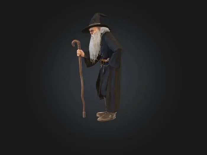 3D model for old man warlock with cane hunchback