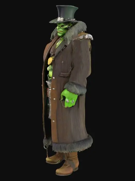 3D model for orc greenskin wearing a top hat