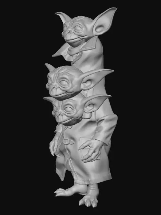 3D model for 3 goblins stack on top of one another wearing a trench coat