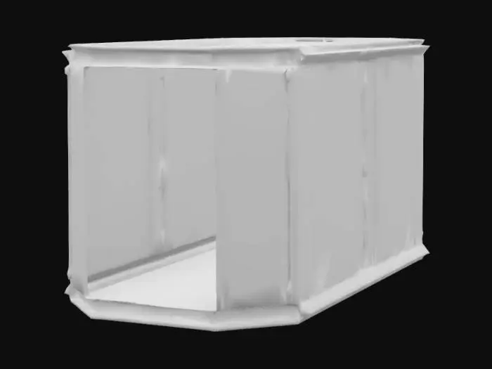 3D model for Futuristic sci-fi corridor wall, 4x4 meters, 0.3 meters thick, polished silver-gray metal with engraved diagonal grid pattern, narrow white LED strip at top edge, small rectangular ventilation slits at bottom, PBR textures with normal and emissive maps, modular design for seamless snapping