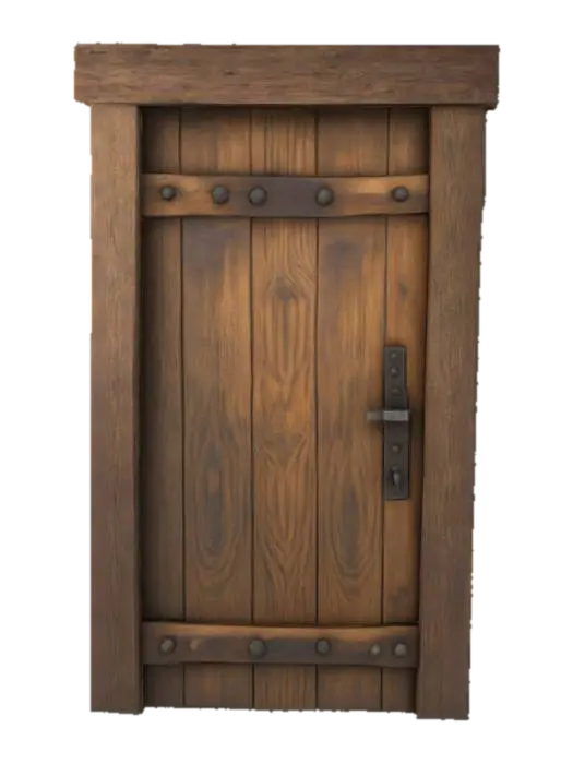 A simple medieval wooden door for a poor, rural village bedroom, hand-crafted from… 3D model, vytvořený pomocí AI