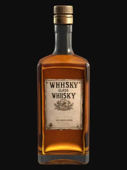 3D model for a square glass whiskey bottle with amber liquid, metal screw cap, no label, realistic look, game ready asset, UV unwrapped, high resolution PBR textures, clean mesh






































