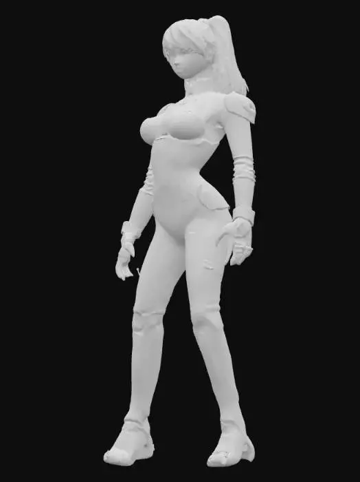 3D model for Stilisierter Sci-Fi-Krieger mit Waage-Energie, harmonisch, charismatisch, anmutig. Symmetrische, polierte Silber-Schwarz-Rüstung mit eleganten, rosa-goldenen Energie-Linien, perfekt ausbalanciert. Cyber-Arm mit holografischem Interface für Analyse und Kommunikation. Gesicht sichtbar: sanfte, aber entschlossene Augen, mittellanges, seidig dunkelbraunes Haar. A-Pose, anmutige, ausgeglichene Haltung, sehr detailliert. 