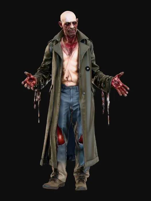 3D model for Ghoul Citizen
Realistic male ghoul character in T-pose, Game Ready with PBR textures. Decayed skin, torn clothing, worn boots, ragged trench coat, Fallout-style ghoul civilian.