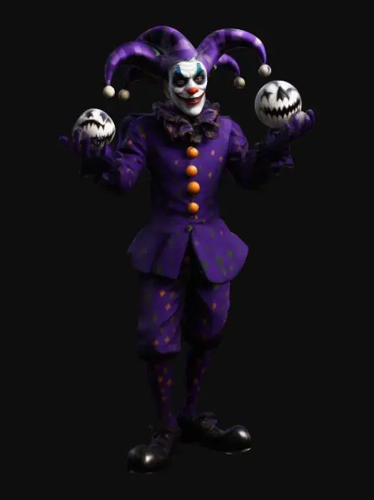 3D model for a jester, fantasy character, his name is April Fools, stylized, quite the joker but also an entertainer,
