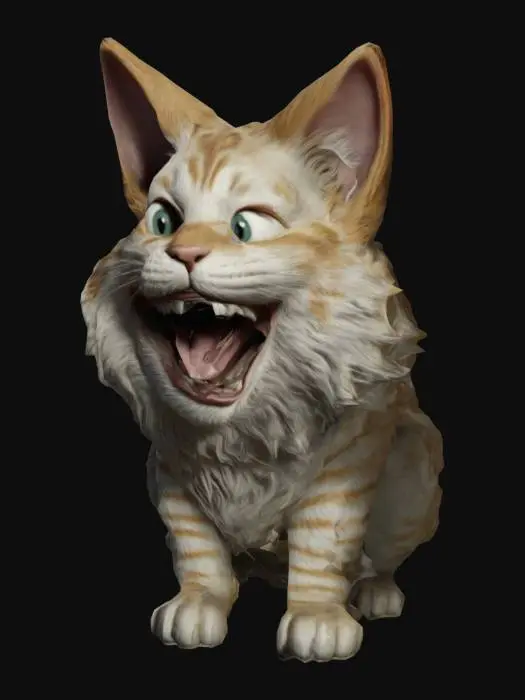 3D model for Kahkaha atan bir kedi. Realistik. Son derece sitilize. Ultra detaylı. Uzun, kalın tüylü bir kuyruk. Detaylar en az 5 mm derinliğinde. Kabartılar en az 5 mm kalınlığında. Duvarlar en az 4 mm kalınlığında. 4k