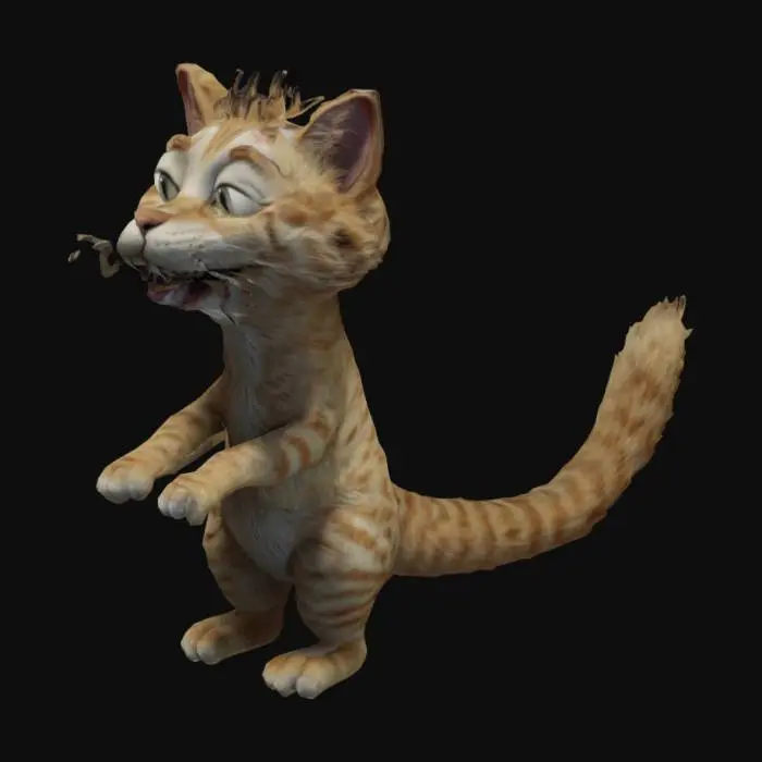 3D model for Kahkaha atan bir kedi. Realistik. Son derece sitilize. Ultra detaylı. Uzun, kalın tüylü bir kuyruk. Detaylar en az 5 mm derinliğinde. Kabartılar en az 5 mm kalınlığında. Duvarlar en az 4 mm kalınlığında. 4k