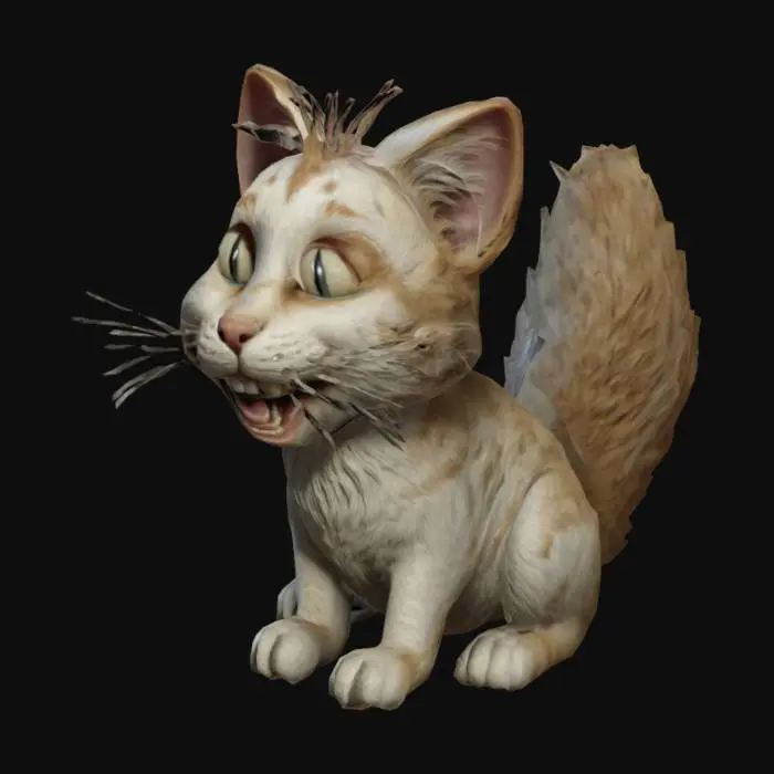 3D model for Kahkaha atan bir kedi. Realistik. Son derece sitilize. Ultra detaylı. Uzun, kalın tüylü bir kuyruk. Detaylar en az 5 mm derinliğinde. Kabartılar en az 5 mm kalınlığında. Duvarlar en az 4 mm kalınlığında. 4k