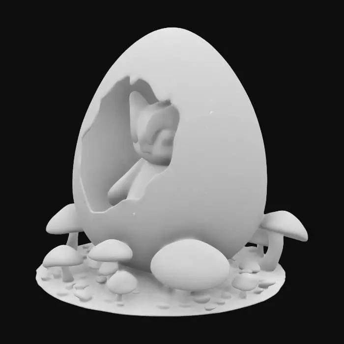 3D model for yumurta kabuğunun içinde yatan minik bie baykuş.. Çevresinde mantarlarla çevrili. ultra detaylı.