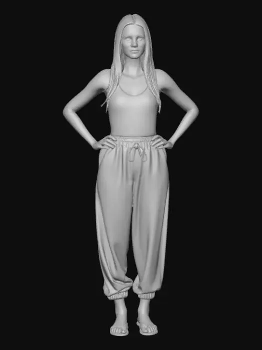 3D model for Русская длинноволосая девушка лет 30.
Одета в топ-халтер с брюками-баллонами, Сандали на ногах.