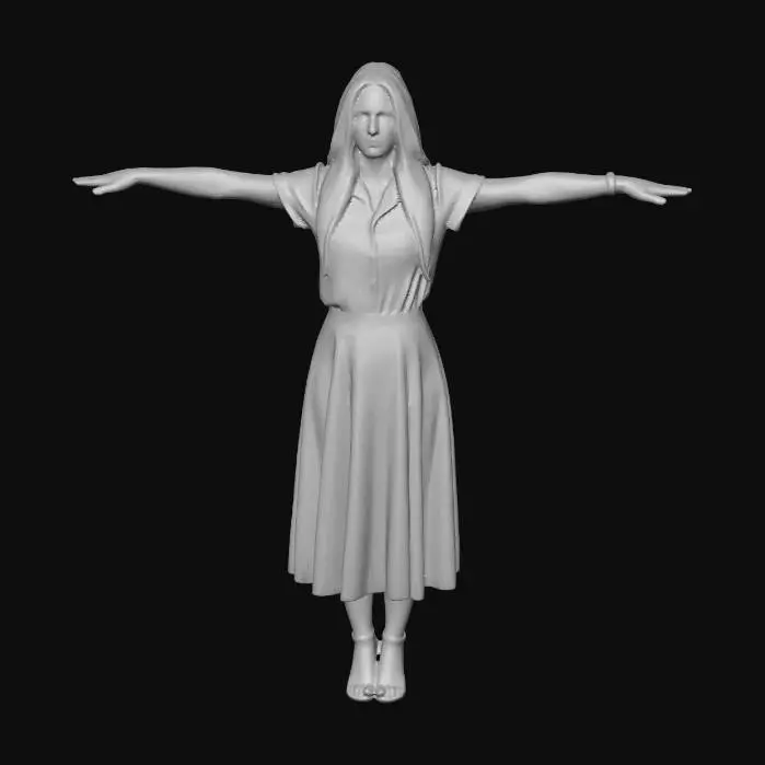 3D model for Русская женщина лет 35, длинноволосая одетая в лёгкую юбку, на длинных каблуках. Время года - лето.
