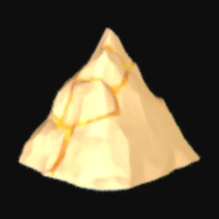 3D model for góra z żyłą złota, żyłę złota widać w spękaniach góry, styl minimalistyczny, prosty, miniaturka, kwadratowa podstawa