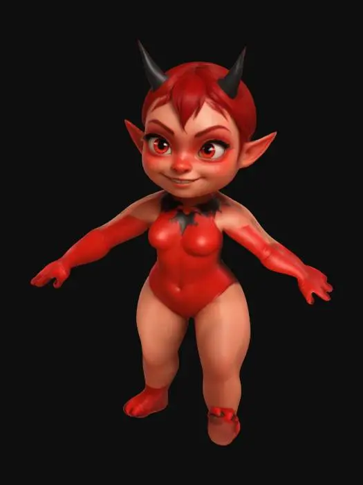 3D model for cartoon cute sexy red-skin DEVIL girl in a leotard. 18 years old. t-pose. 