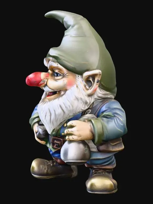 3D model for Gartenzwerg mit einer Handgranate in der Hand und kniet auf dem rechten Bein