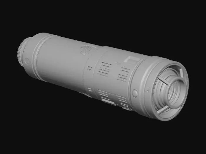 3D model for A sleek, futuristic SciFi fuse, featuring a transparent, reinforced cylindrical casing that encases a pulsating, glowing blue energy core. Its metallic ends are intricately engraved with circuit patterns and possess a brushed, cool-to-the-touch texture. The structure combines robust utility with advanced aesthetics, highlighted by subtle ventilation fins and polished, high-conductivity contacts.
