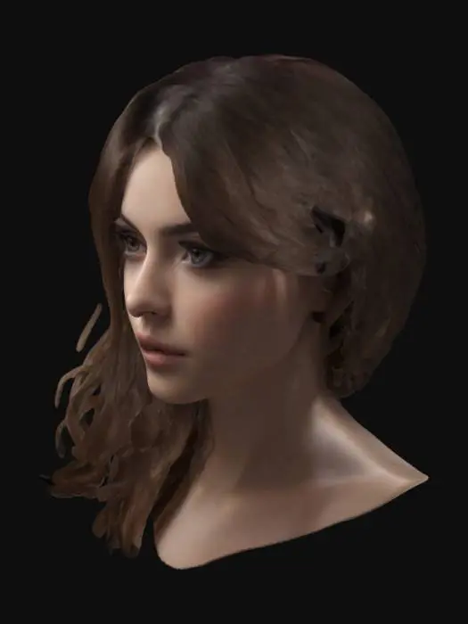 3D model for Female Face, Long hair, Beautiful eyelashes, Detailed, Skin, Female, Beauty, 4K, Structured, Symmetery