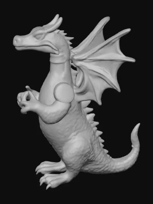 3D model for #Halloween2025#, A dragon-hatchling bottle holder, fashioned from metallic resin with an antique silver finish, subtly hinting at ancient lore. Its small, nascent wings are delicately unfurled, and its scaly body, featuring intricate textural patterns, provides a stable, weighty base. The dragon's head is tilted upwards, jaws open to embrace the bottle, creating a fantastical and regal display piece.