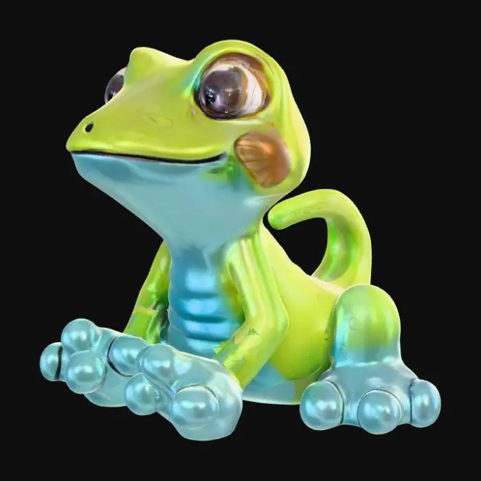 3D model for #Halloween2025#, A gecko bottle holder with a whimsical, playful design, made from vibrant, matte ceramic in hues of lime green and sky blue. Its textured, suction-cup-like toes are molded to securely grip the bottle, while its slightly arching back and wide, curious eyes give it an endearing character. The ceramic material provides a smooth yet firm structure, perfect for a cheerful and modern kitchen aesthetic.