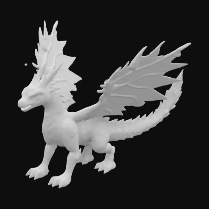 3D model for "Design a 3D model of a Zapdos-inspired creature made of faceted diamonds with sharp, angular wings and tail. The body and details should shimmer in a pink and blue holographic effect, with colors shifting smoothly to give a magical, crystalline appearance. Focus on creating sharp, dynamic features that emphasize the electric, otherworldly nature of the creature, resembling light refracting through a diamond." .