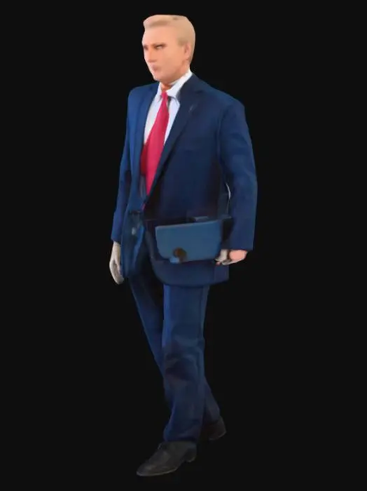 3D model for Executive in a navy suit with red tie