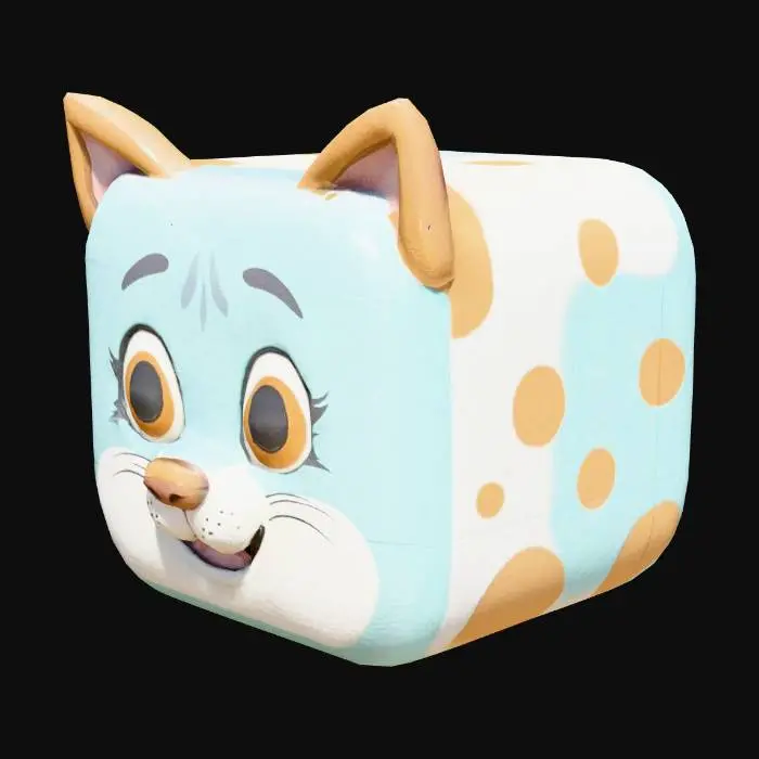 3D model for куб с лицом рыси на одной из сторон куба.  мультяшный стиль