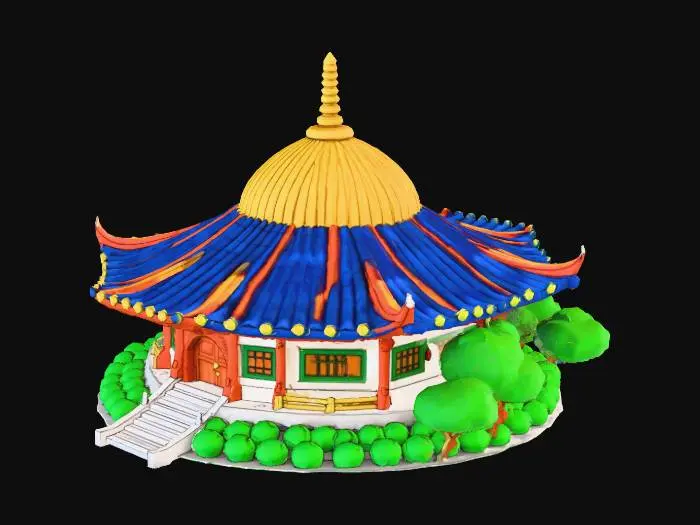 3D model for Songoku building style, dome, anime, cartoonish style
