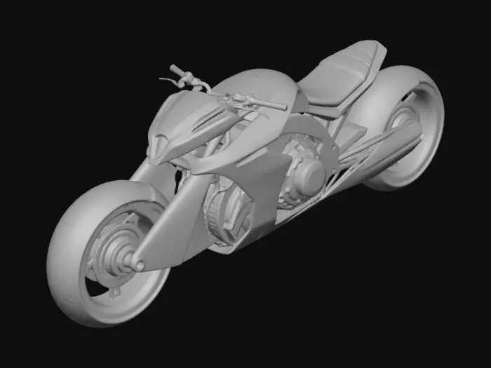 3D model for Ultra-futuristic sci-fi motorcycle inspired by TRON light cycles, sleek aerodynamic design, elongated body, fully enclosed wheels with glowing energy rims, neon light trails integrated into the chassis, high-tech metallic surfaces with smooth reflective panels, sharp geometric lines, minimalistic but aggressive silhouette. Glowing cyan and blue energy circuits running along the frame, transparent energy fairings, holographic dashboard, futuristic suspension hidden inside the body. Designed for a cyberpunk digital world, cinematic, high-detail, hard-surface model, realistic proportions, clean topology, game-ready, PBR materials, ultra-high tech aesthetic.