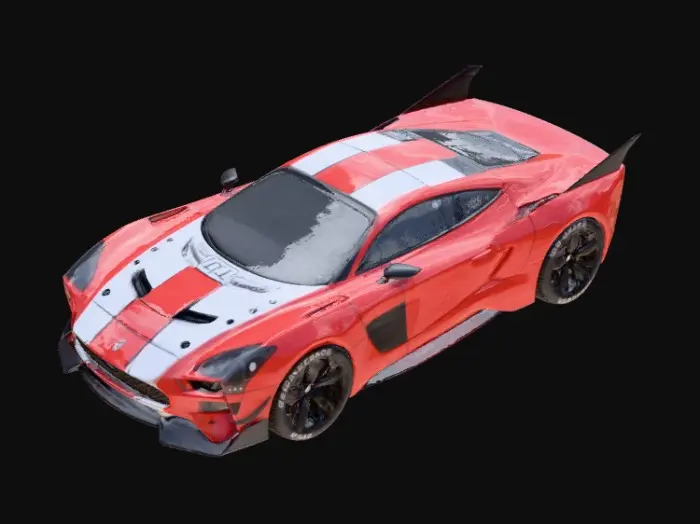 3D model for Futuristic flying car inspired by classic Ford Mustang design. Aggressive muscular body, long hood silhouette, wide stance, fastback rear profile. Smooth aerodynamic surfaces blended with sharp performance lines.
Front features a Mustang-style grille and headlights, adapted for a sci-fi aircraft. Rear has integrated jet thrusters instead of exhaust pipes. Wings or stabilizer fins are compact and flush-mounted into the body (no thin parts).
Vehicle designed as a single unified hard-surface mesh, symmetrical, centered at origin, realistic scale. Solid geometry with consistent thickness, no floating or intersecting parts.
Physically based materials (PBR): painted metal body, subtle wear, glass canopy cockpit, metallic engine parts. Clean topology, quad-dominant where possible, engine-ready.