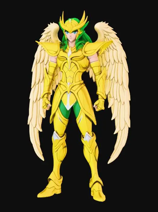 3D model for Saint Seya character with the pegasus armor, anime style,