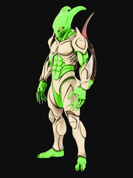 3D model for Fighter, street fighter alpha style, alien from mars, green, with claws