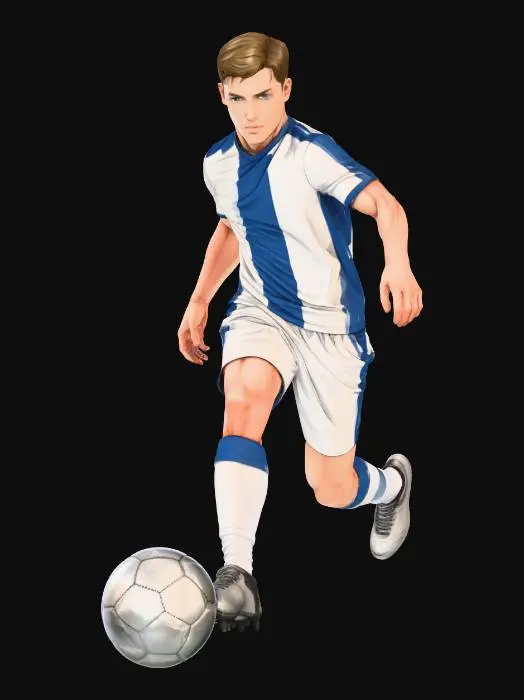 3D model for Ultra realistic soccer player, anime style preparing for kicking the ball
