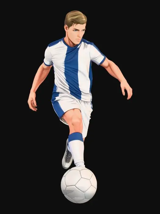 3D model for Ultra realistic soccer player, anime style preparing for kicking the ball