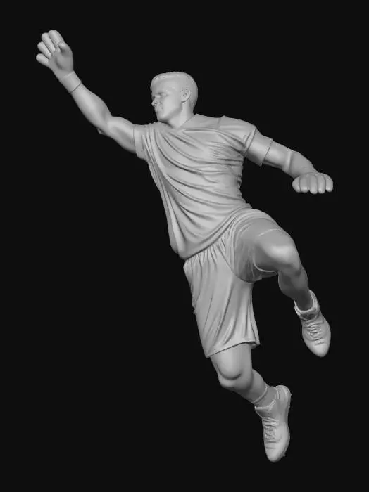 3D model for Ultra realistic Goalkeeper with gloves throwing himself to defend a ball with a punch