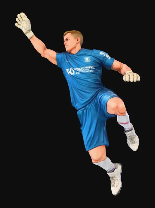 3D model for Ultra realistic Goalkeeper with gloves throwing himself to defend a ball with a punch
