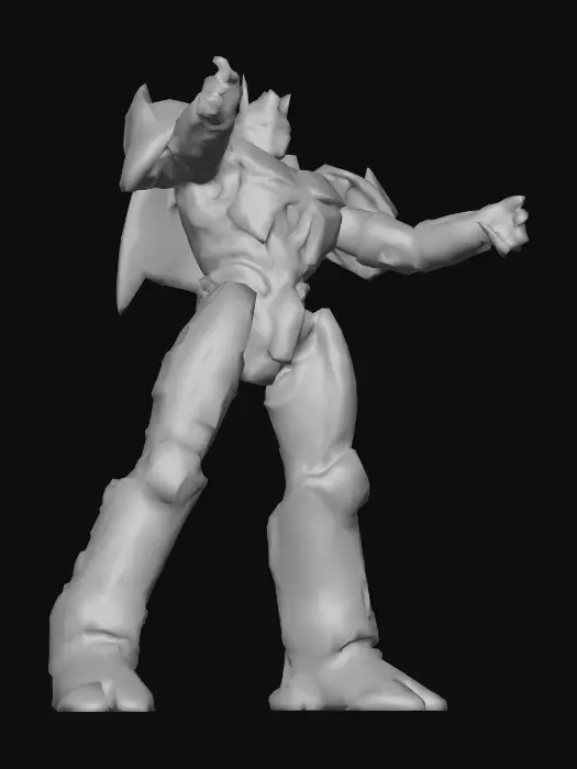 3D model for **"Ultra-detailed Transformers-style robot resembling Galvatron in T-pose.
Majestic metallic armor with exposed mechanical joints, wavy armor
pattern, deep red color. NO background.
Pose: knees bent at 90°, torso forward, shoulders wide. Hands relaxed
(slightly bent), no raised arms.
Anatomy: Hyper-detailed mechanical joints (exposed hips/shoulders), matte
metallic finish with dark grime.
Materials: Glossy metal sheen with dirt stains (no patterns). Thin black
combat pants (for legs).
Lighting: Cinematic spotlight from left, high contrast shadows.
Critical: NO facial expressions. ONLY the robot model."**