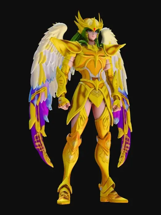3D model for Saint Seya character with the pegasus armor, anime style,