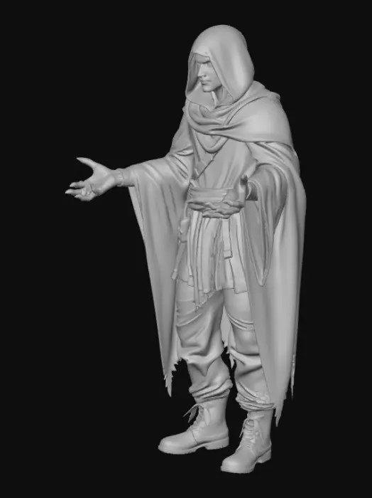 3D model for High-quality, game-ready character inspired by classic children’s fairy tales (Little Red Riding Hood / Rapunzel / Three Little Pigs), reimagined in a Pixar-style dark fantasy aesthetic. Stylized proportions with oversized head and expressive eyes, but with an eerie, unsettling mood. Slightly exaggerated facial features, tense expressions, subtle scars or imperfections, dramatic lighting baked into textures. Clean topology, optimized low-to-mid poly count, UV-unwrapped, PBR textures (albedo, roughness, normal). Detailed clothing with worn fabrics, frayed edges, dark color palette. Neutral A-pose or T-pose, rigging-ready. Character only, no base or environment. Unreal Engine / Unity compatible.